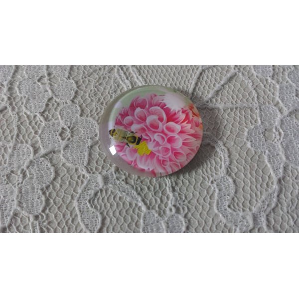 cabochon rond en verre 25mm fleur 01-018 