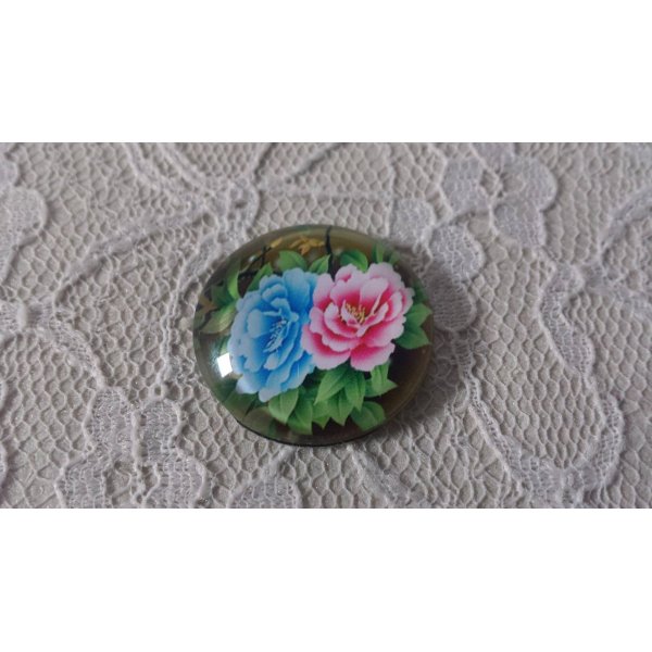 cabochon rond en verre 25mm fleur 01-016 