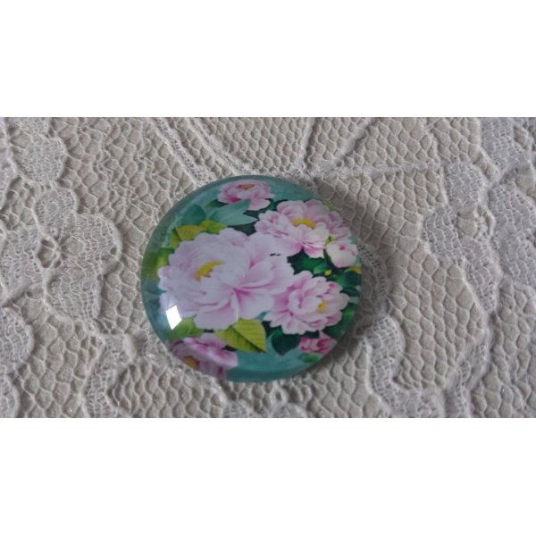 cabochon rond en verre 25mm fleur 01-013 