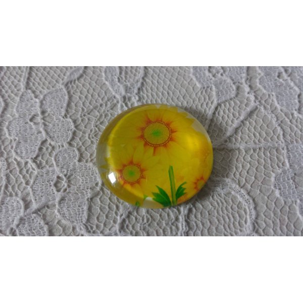 cabochon rond en verre 25mm fleur 01-012 