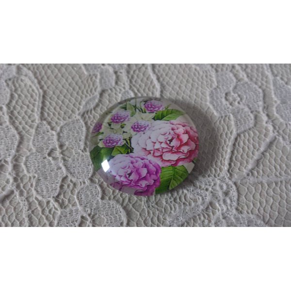 cabochon rond en verre 25mm fleur 01-011 