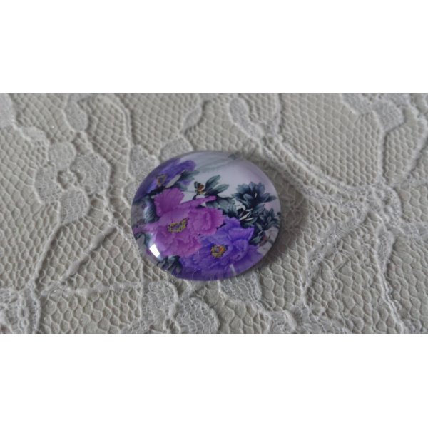 cabochon rond en verre 25mm fleur 01-010 