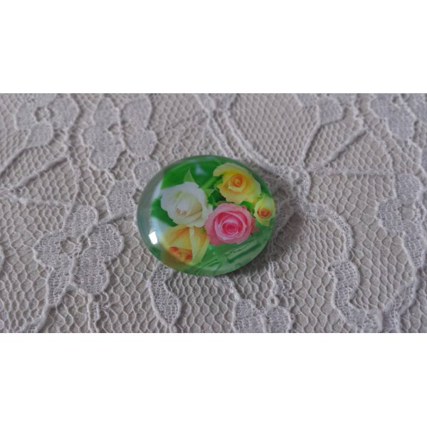 cabochon rond en verre 25mm fleur 01-007 
