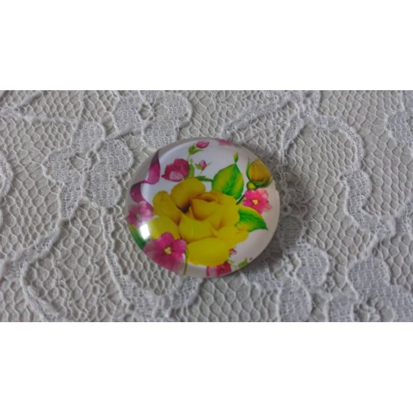 cabochon rond en verre 25mm fleur 01-002 