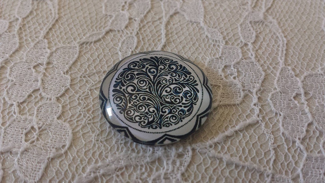 cabochon rond en verre 25mm fleur 032 