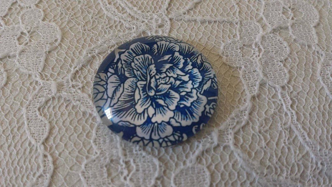cabochon rond en verre 25mm fleur 015 