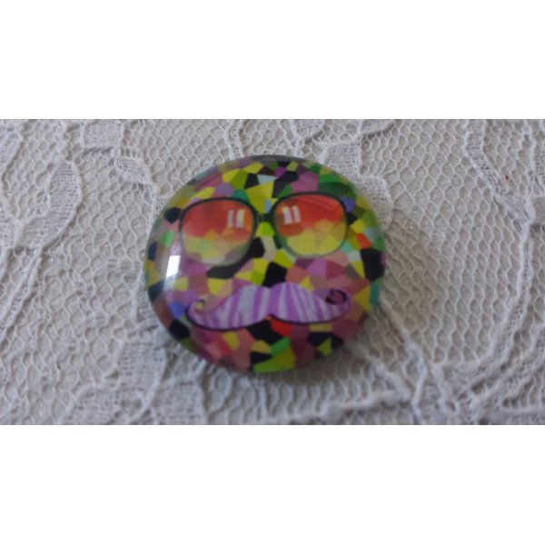 cabochon rond en verre 25mm moustache 040 
