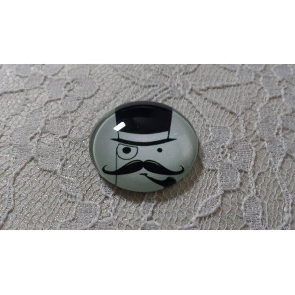 cabochon rond en verre 25mm moustache 017 
