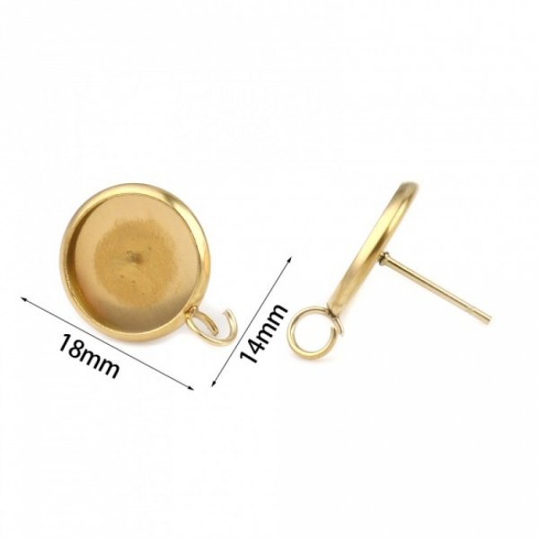 support cabochon rond acier inoxydable boucle d'oreille 12 mm Dor&eacute; 01