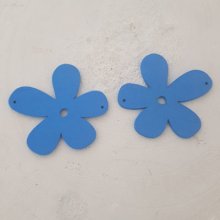 Fleur Bois pendentif ou connecteur 57 mm Bleu