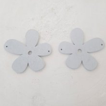 Fleur Bois pendentif ou connecteur 57 mm Gris Clair