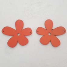 Fleur Bois pendentif ou connecteur 57 mm Orange