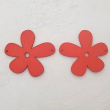 Fleur Bois pendentif ou connecteur 57 mm Rouge