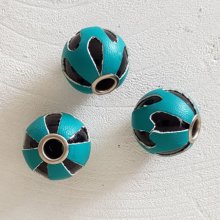Perle ronde en cuir N°03 Turquoise