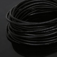 1 mètre Cordon rond cuir lisse Noir 3 mm