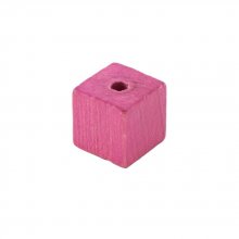 10 Perles Bois Cube / Carré 10 mm Rose Vif
