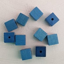 10 Perles Bois Cube / Carré 10 mm Turquoise