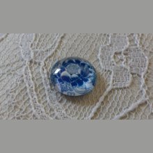 cabochon rond en verre 12mm fleur bleu 034 