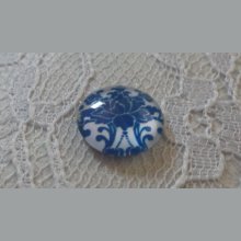cabochon rond en verre 12mm fleur bleu 024 