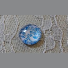 cabochon rond en verre 12mm fleur bleu 006 