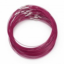 1 collier tour de cou fil câblé rigide violet rouge fermoir à visser N°01