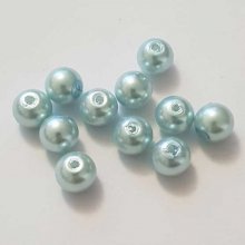 Perle ronde verre effet nacré bleu 10 mm N°01
