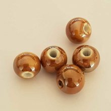 Perle ronde céramique marron 12 mm N°02