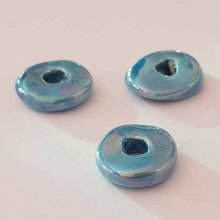 Lot Perle galet céramique bleu 16 mm x 3 pièces
