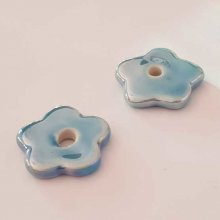 Perle fleur céramique bleu 29 mm