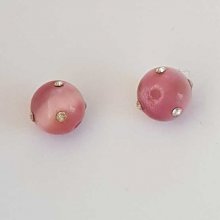 Perle ronde verre œil de chat rose et strass 10 mm N°01