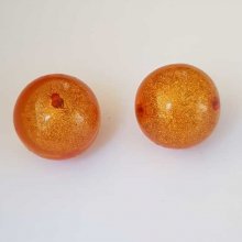 Perle ronde en plastique orange feuille d'or 24 mm