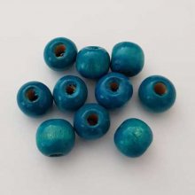 10 Perles Bois ronde 9 mm Turquoise N°01