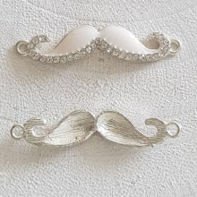 Breloque pendentif Moustache N°23 Blanc et strass