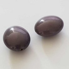 Perle Brillante Ovale Plate Gris 23 mm