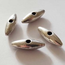 Perle ovale 1 trou en métal argenté galet 24mm 10