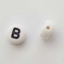 Perle Ronde Lettre B Blanc Noir 7mm