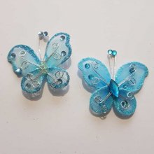 Lot de 2 Papillons Tissus et Strass Turquoise