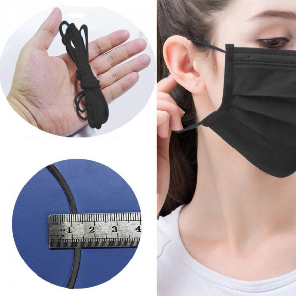 &Eacute;lastique masque Polyester rond 2.5 mm Noir