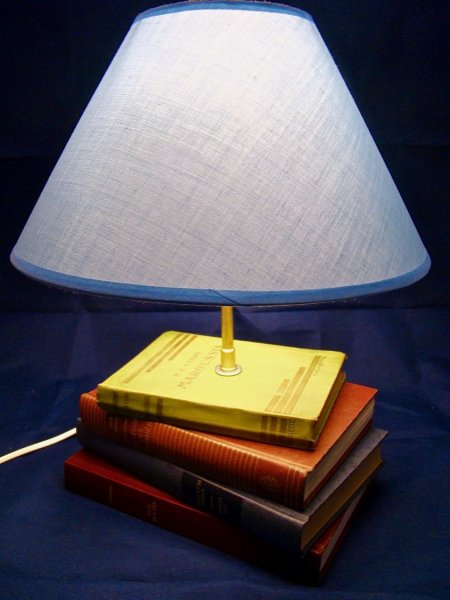 Lampe anciens livres, bleue 