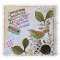 Carte d'amitié faune et flore oiseau et feuillage en relief dans son nid de tissu et de bouton