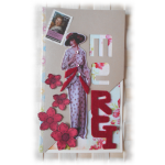 Remerciements carterie Charmante lady "rétro" 1930  avec ses fleurs rouges et sequins, sentiment en feutrine