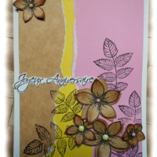 Carte de Joyeux Anniversaire au féminin combo fleurie jaune marron rose