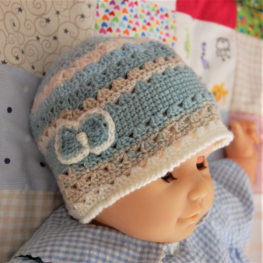 Bonnets Et Berets Pour Tous Bonnet Bebe Blanc Creme Et Bleu Gris Crochete Main