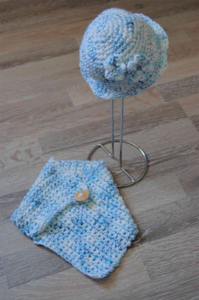 Ensemble Coordonne Fait Main Ensemble Bebe Chapeau Et Echarpe Laine Blanche Turquoise Brillant