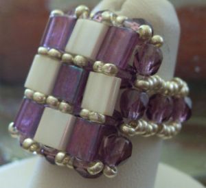 Violet  & Ecru square Tila bead ring