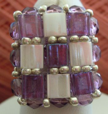 Violet  & Ecru square Tila bead ring