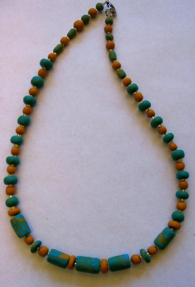 Collier perles turquoise ocre