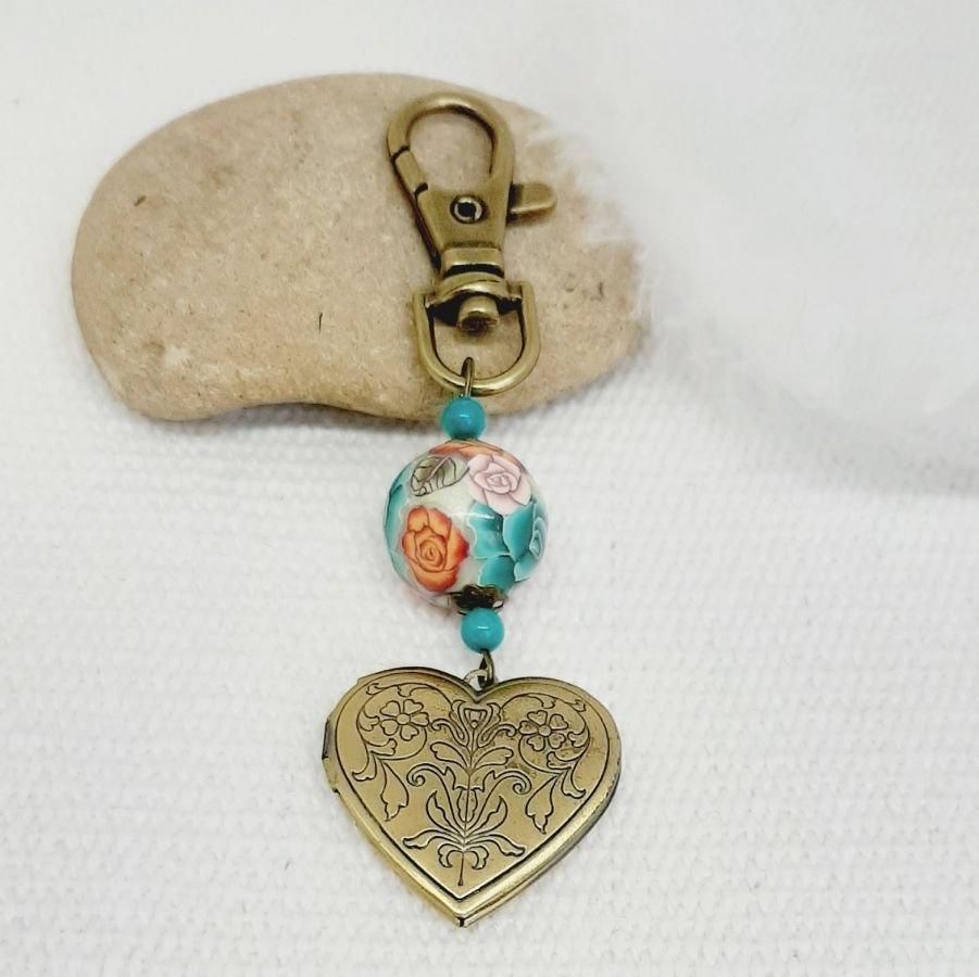 porte clé pendentif coeur porte photo personnalisable et magnifique perle en pâte polymère perle 