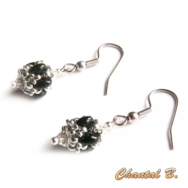 boucles d'oreilles mariage perles swarovski cristal perles de verre corail nacr&eacute; et argent