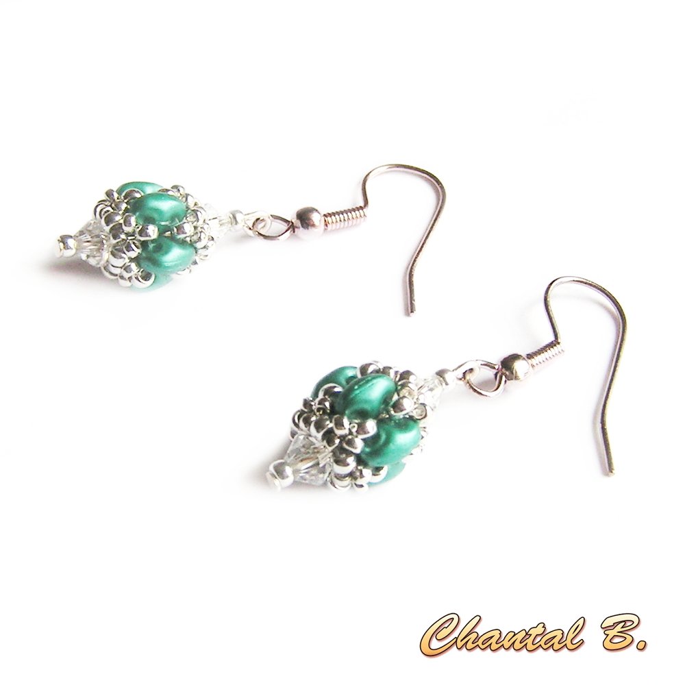 boucles d'oreilles mariage perles swarovski cristal perles de verre corail nacré et argent